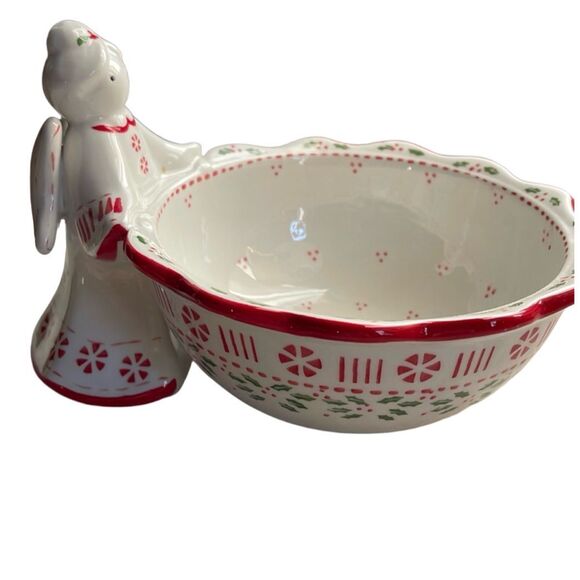 Temptations by Tara Peppermint Holly Angel Christmas Holiday bowl. - Picture 2 of 9